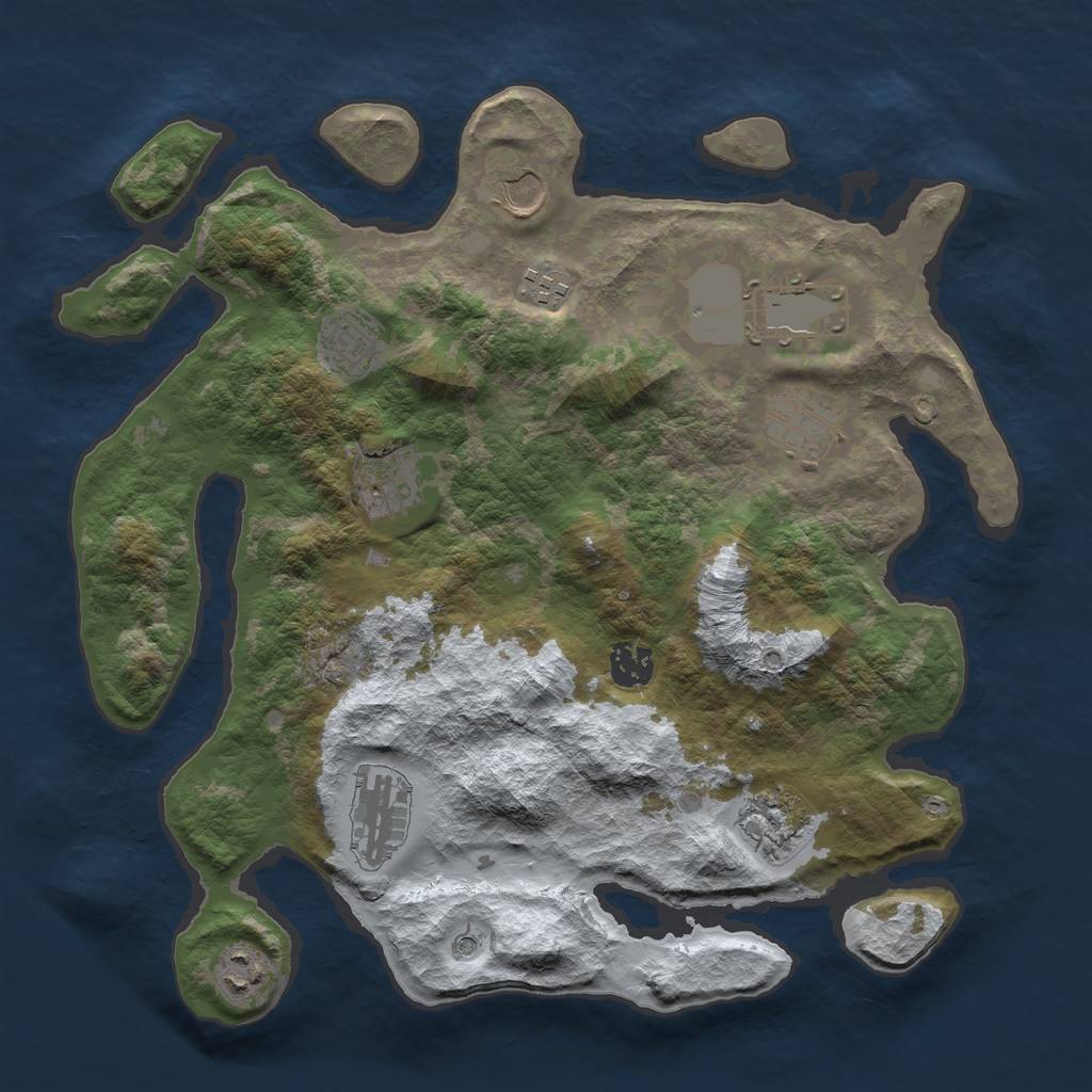 Rust Map: Barren, Size: 3600, Seed: 2053, 13 Monuments