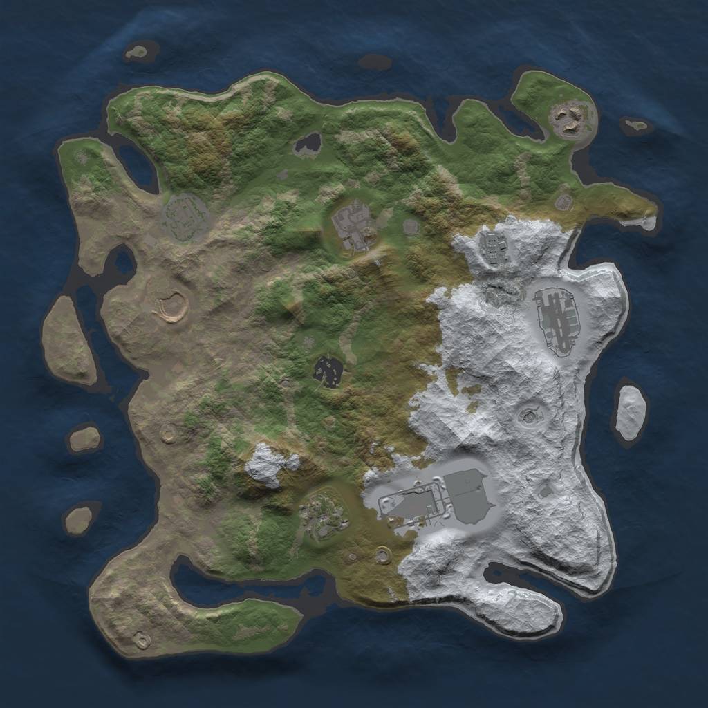 Rust Map: Barren, Size: 3500, Seed: 3500, 12 Monuments