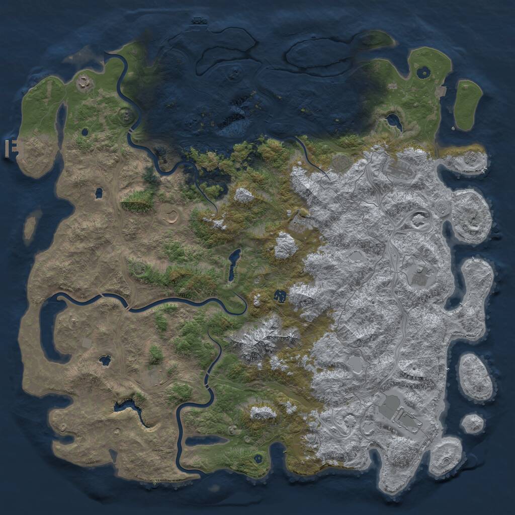 Rust Map: Procedural Map, Size: 6000, Seed: 285107, 17 Monuments