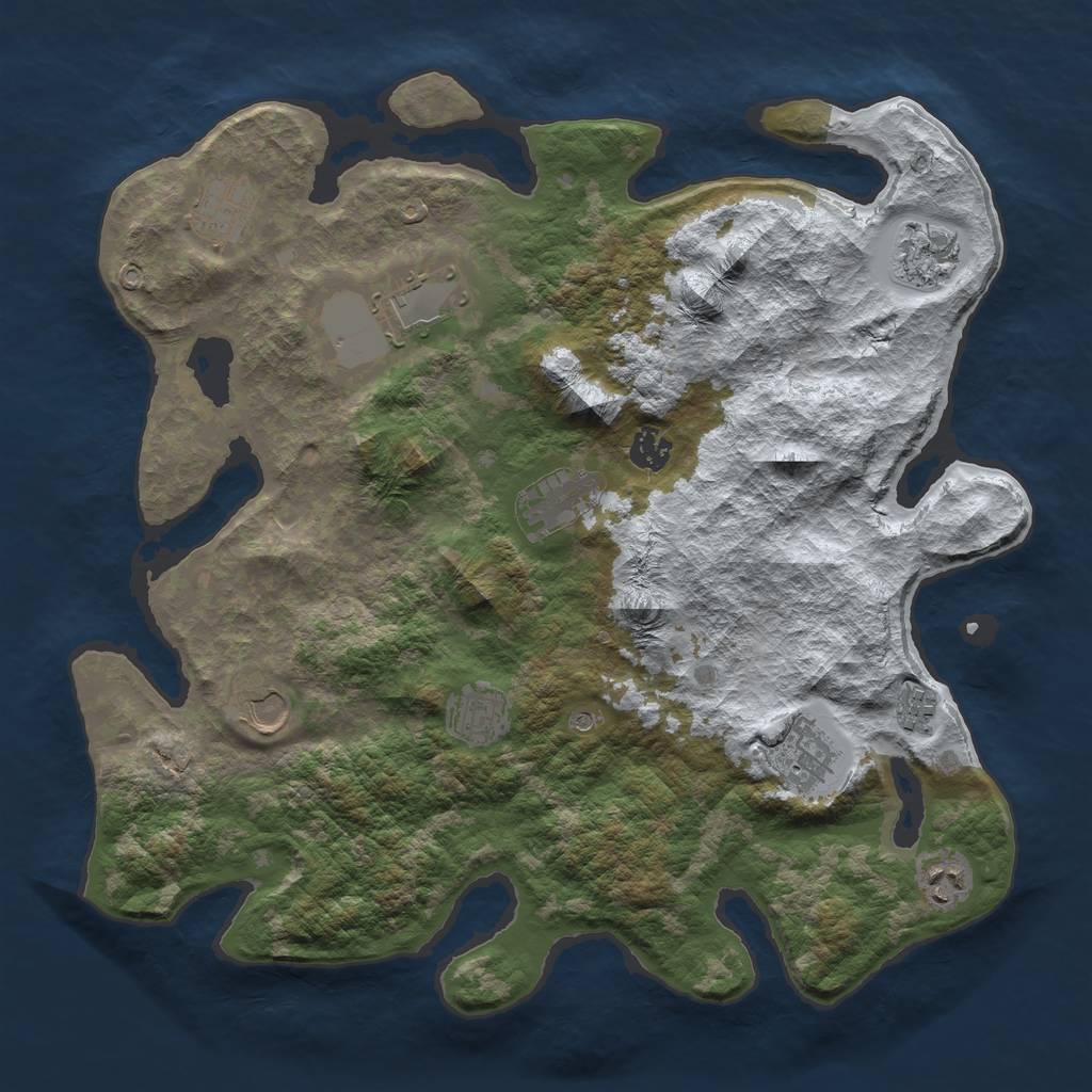 Rust Map: Barren, Size: 3900, Seed: 5124, 13 Monuments