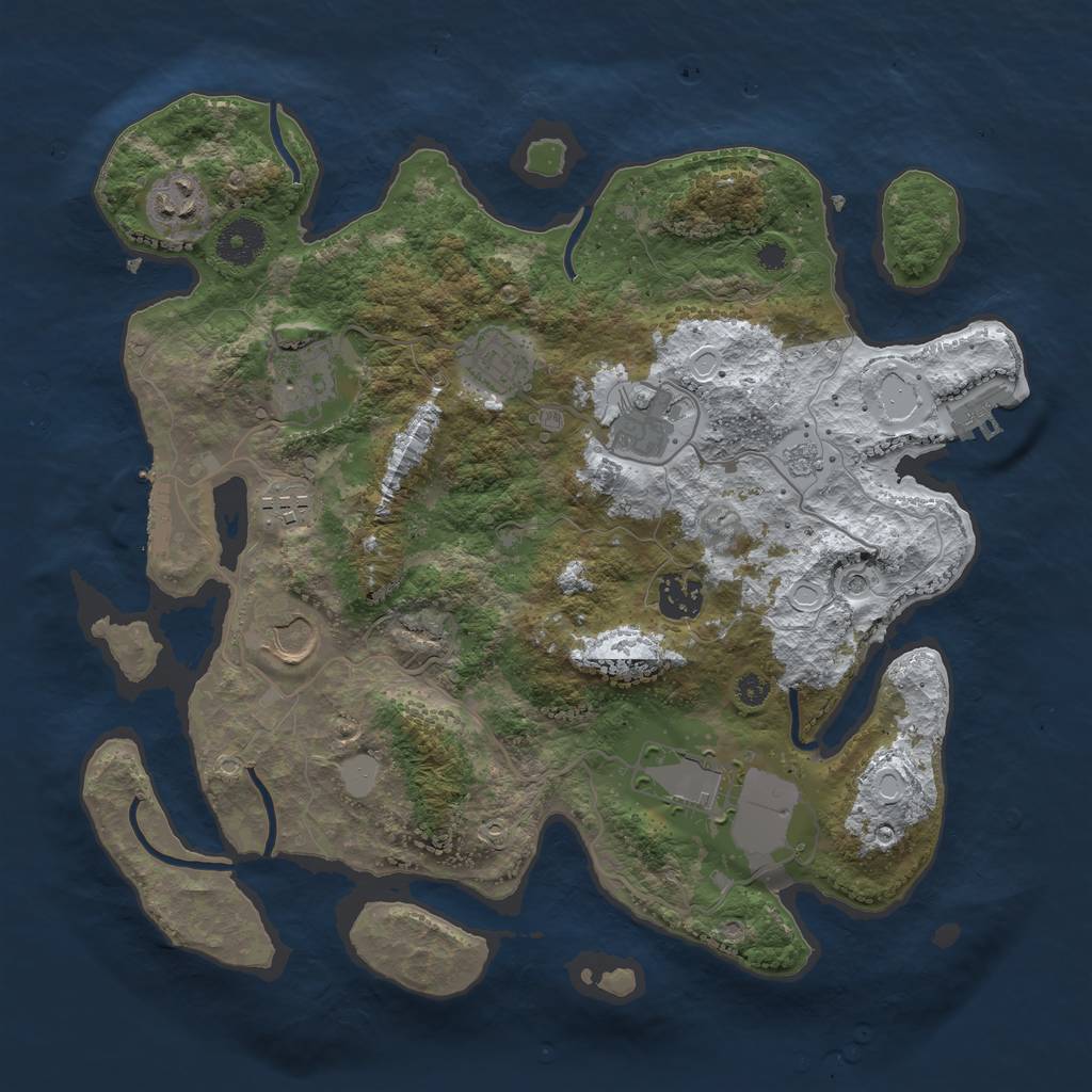 Rust Map: Procedural Map, Size: 3500, Seed: 34321283, 17 Monuments