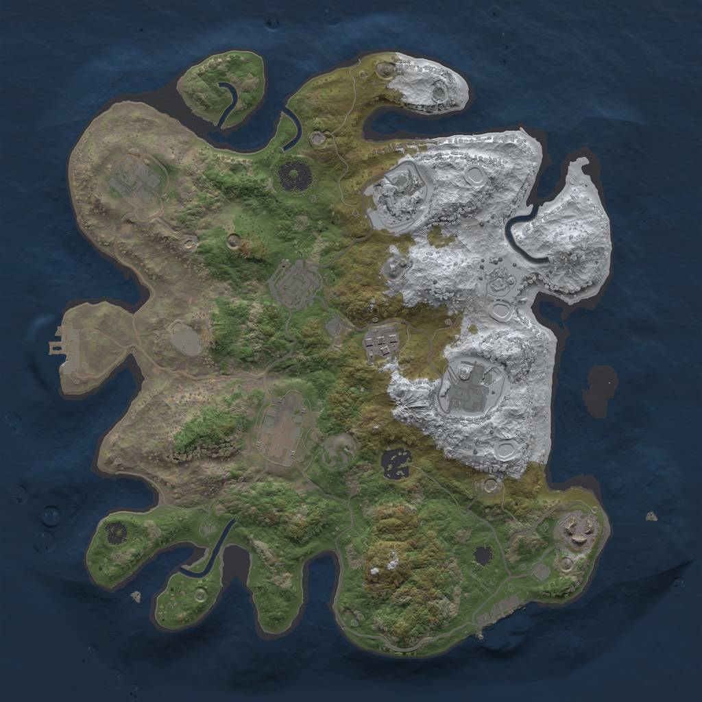 Rust Map: Procedural Map, Size: 3250, Seed: 3856630, 17 Monuments