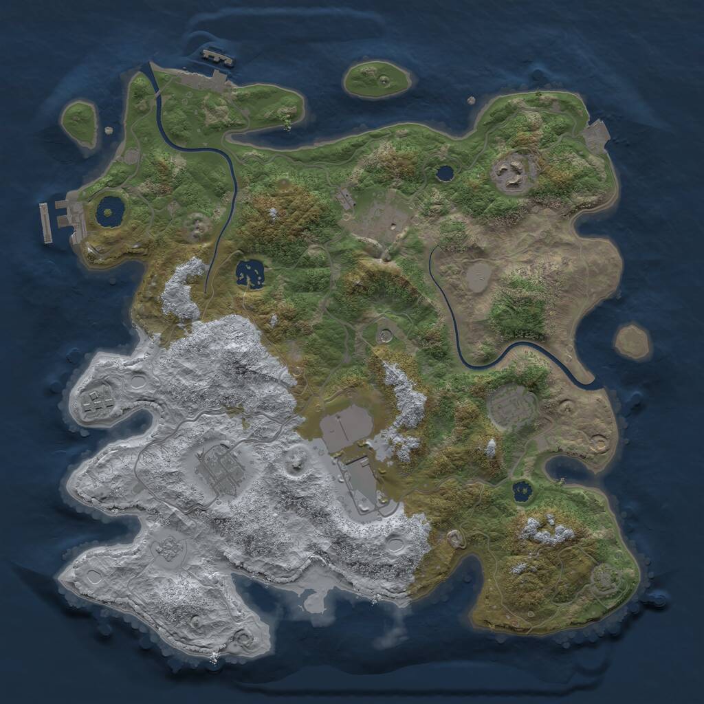 Rust Map: Procedural Map, Size: 3500, Seed: 845147484, 13 Monuments