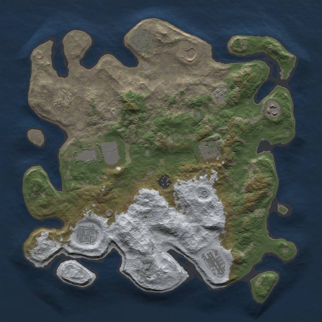 Rust Map: Barren, Size: 3700, Seed: 131, 13 Monuments