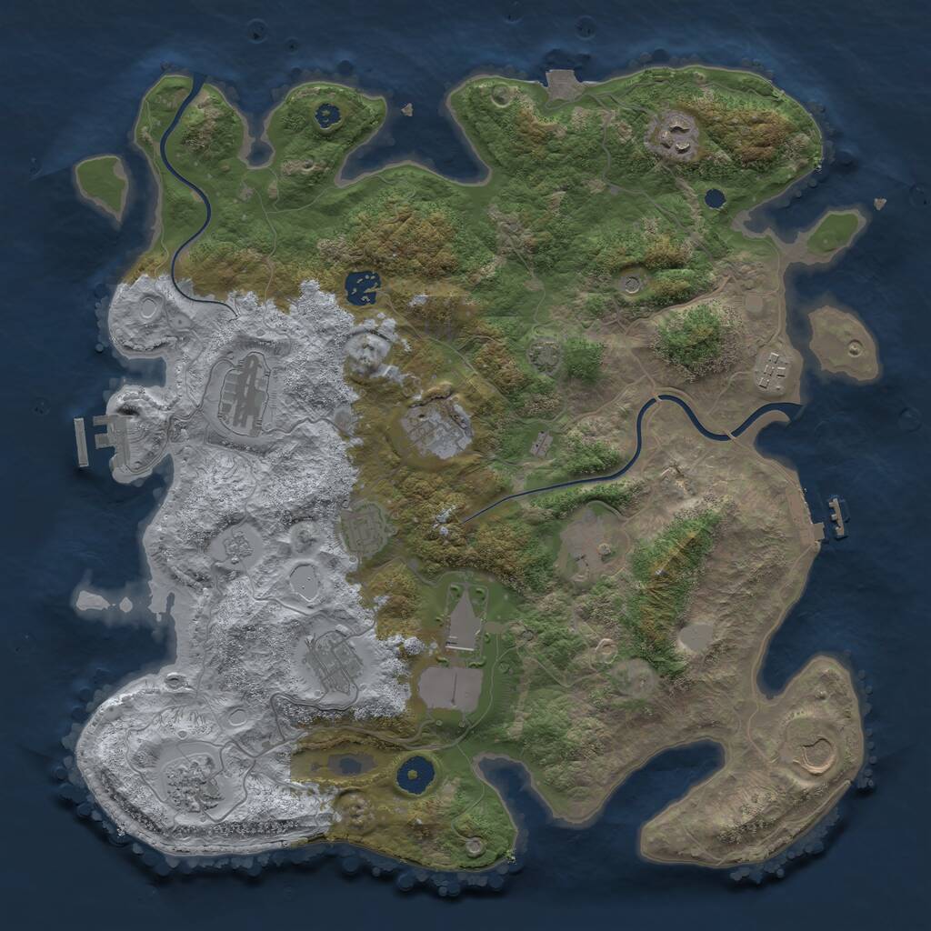 Rust Map: Procedural Map, Size: 3850, Seed: 1301314327, 17 Monuments
