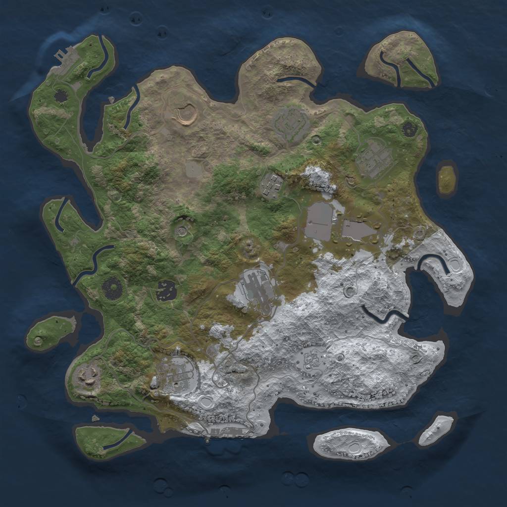 Rust Map: Procedural Map, Size: 3500, Seed: 1253821559, 18 Monuments
