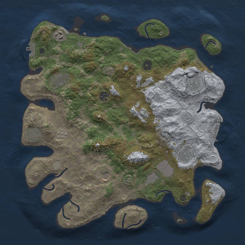 Rust Map: Procedural Map, Size: 3800, Seed: 827559902, 18 Monuments