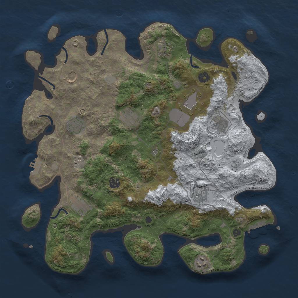 Rust Map: Procedural Map, Size: 3950, Seed: 1858345427, 20 Monuments