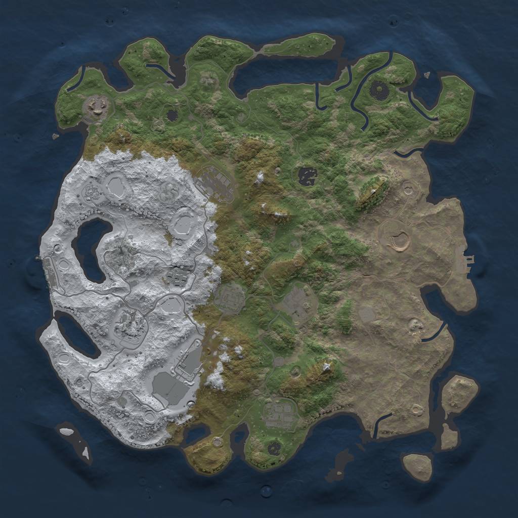 Rust Map: Procedural Map, Size: 3950, Seed: 2055485973, 19 Monuments