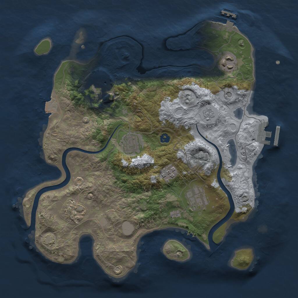 Rust Map: Procedural Map, Size: 3000, Seed: 2121617045, 12 Monuments