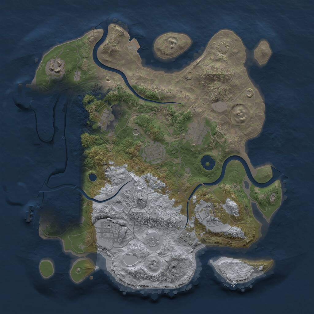 Rust Map: Procedural Map, Size: 3250, Seed: 3673982, 13 Monuments