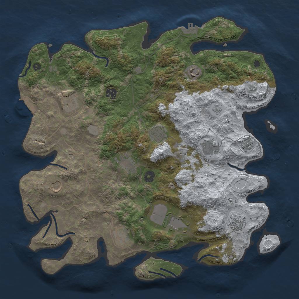 Rust Map: Procedural Map, Size: 3950, Seed: 1344563434, 20 Monuments