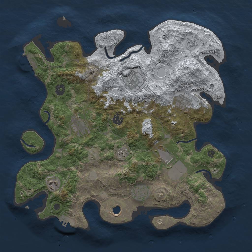 Rust Map: Procedural Map, Size: 3500, Seed: 1358564403, 18 Monuments