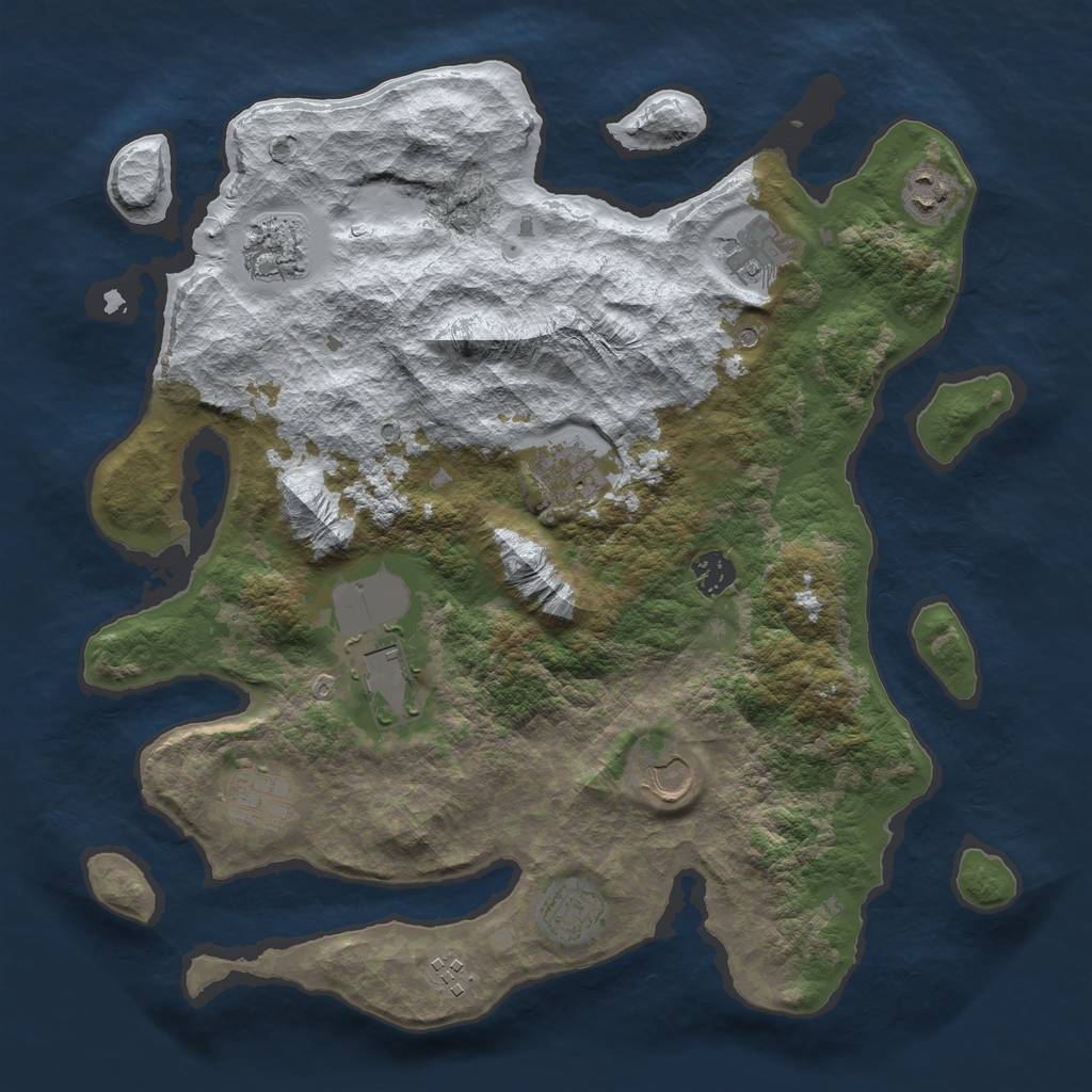 Rust Map: Barren, Size: 3800, Seed: 22, 13 Monuments