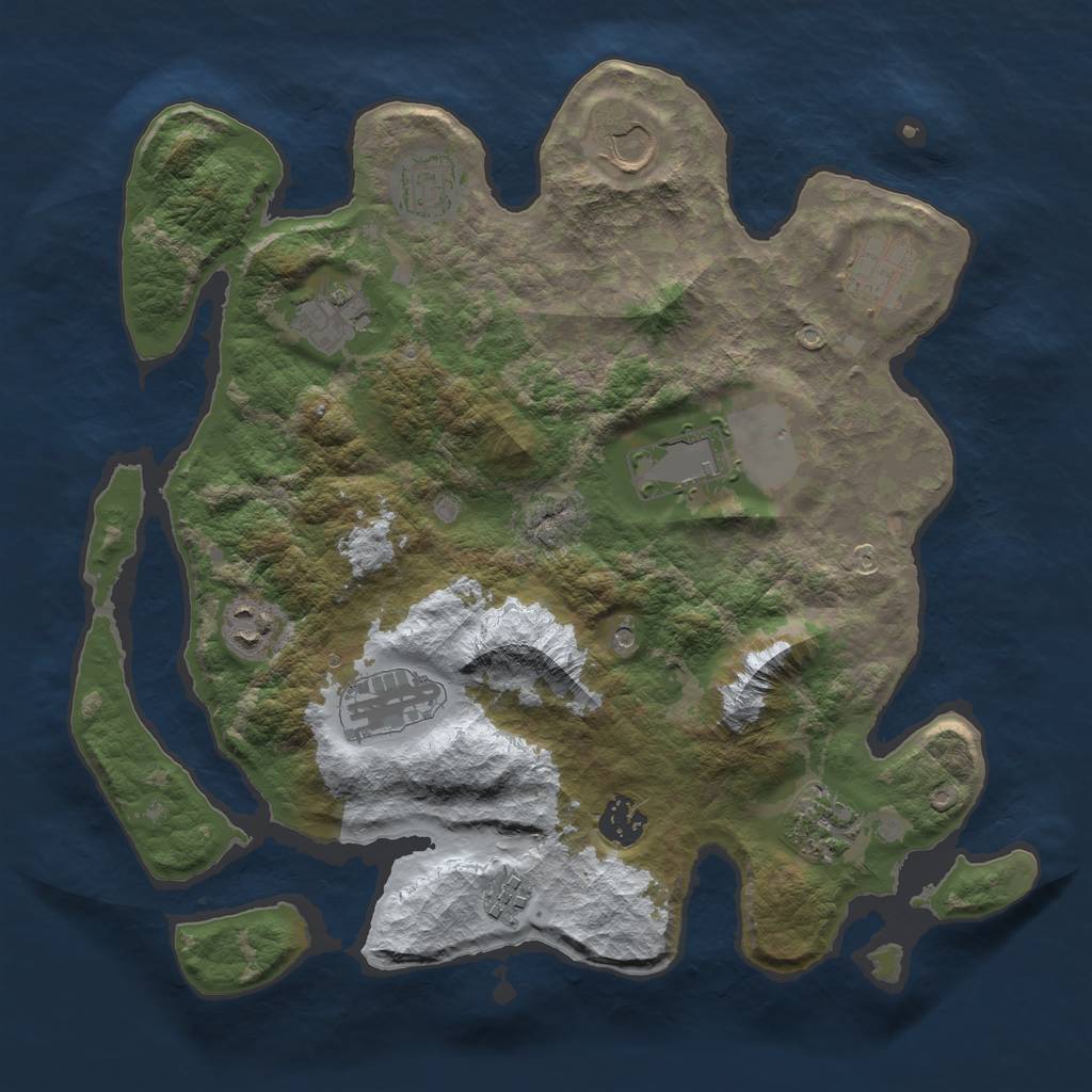 Rust Map: Barren, Size: 3500, Seed: 645231, 13 Monuments