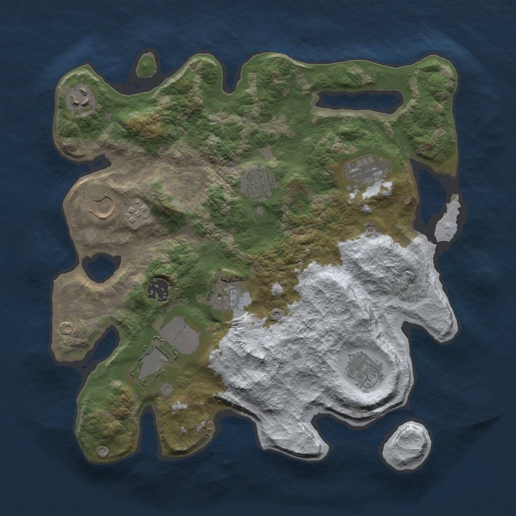 Rust Map: Barren, Size: 3500, Seed: 330357890, 12 Monuments