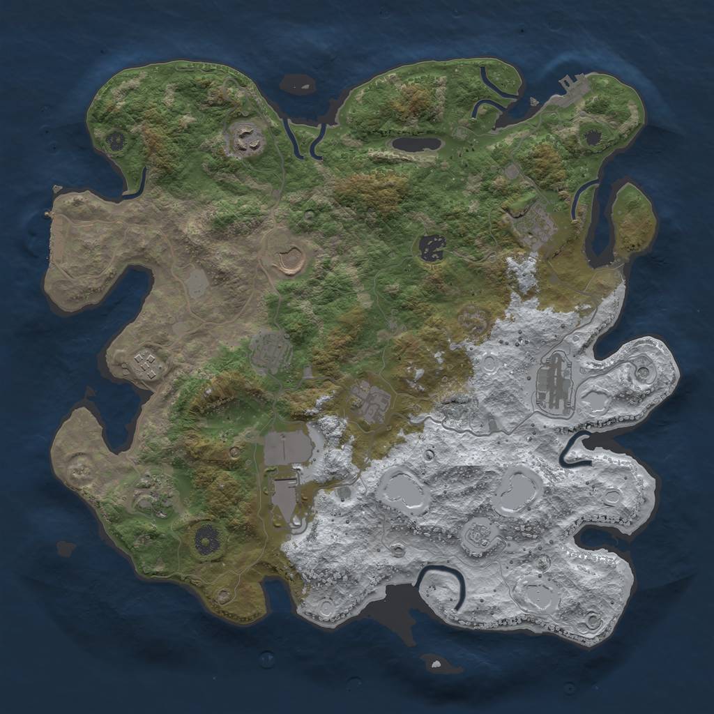 Rust Map: Procedural Map, Size: 3850, Seed: 2109079700, 19 Monuments