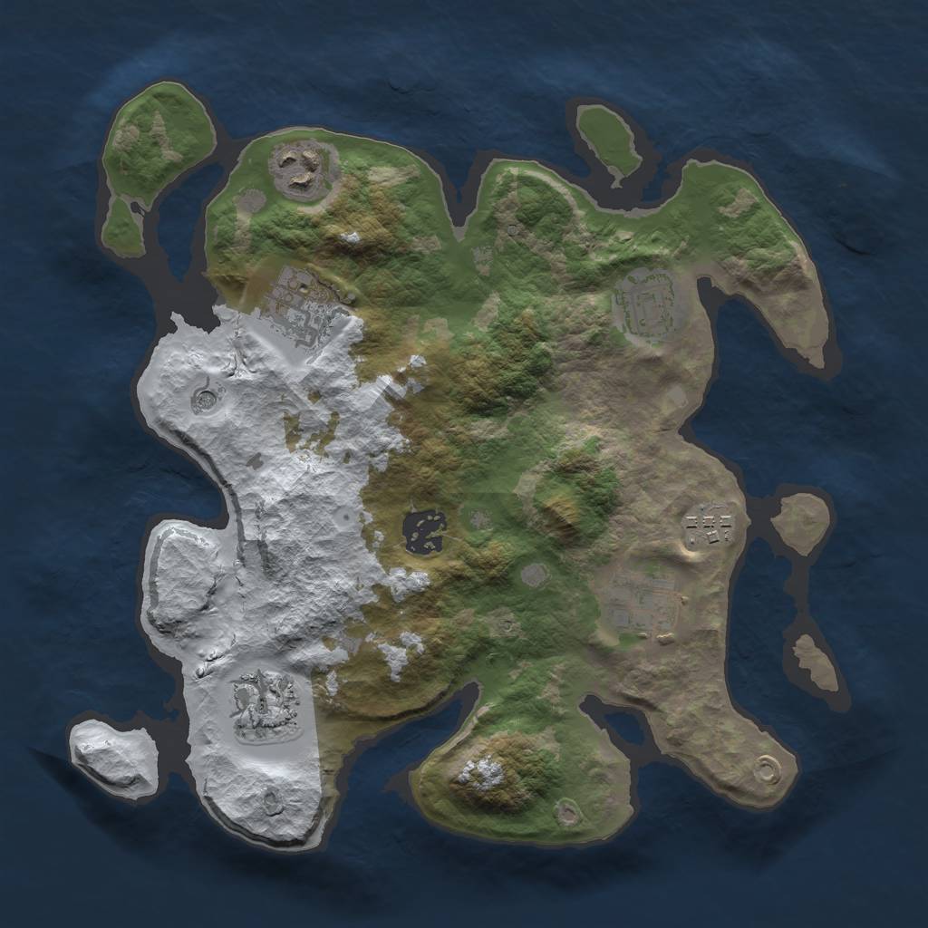 Rust Map: Barren, Size: 3000, Seed: 1196472416, 10 Monuments