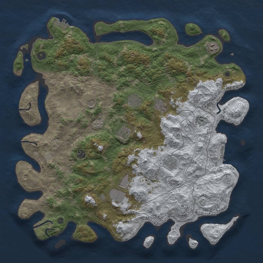 Rust Map: Procedural Map, Size: 4500, Seed: 1130044540, 18 Monuments