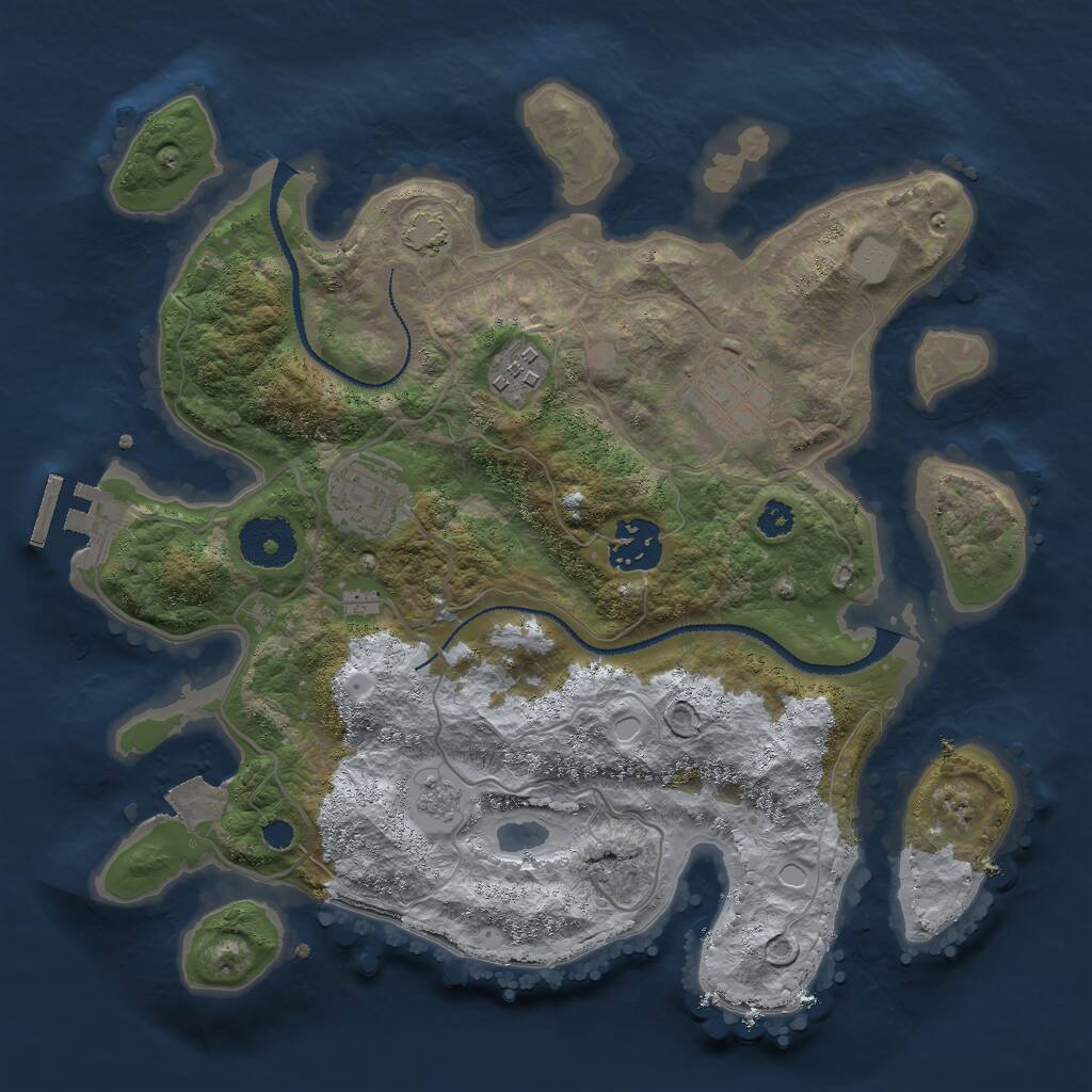 Rust Map: Procedural Map, Size: 3000, Seed: 74076300, 8 Monuments