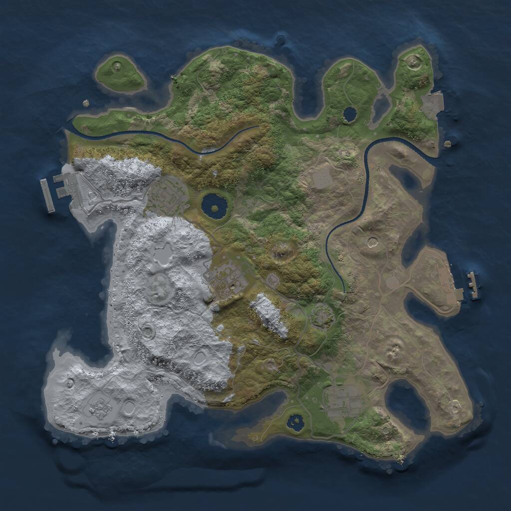 Rust Map: Procedural Map, Size: 3000, Seed: 74877, 9 Monuments
