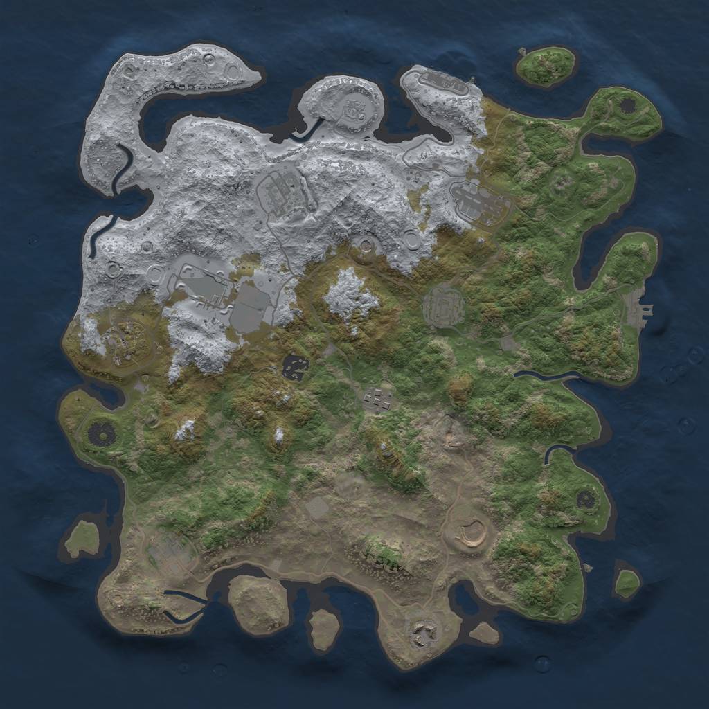 Rust Map: Procedural Map, Size: 3950, Seed: 1858371578, 17 Monuments