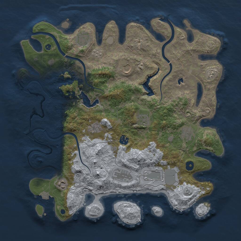Rust Map: Procedural Map, Size: 4000, Seed: 889500510, 13 Monuments