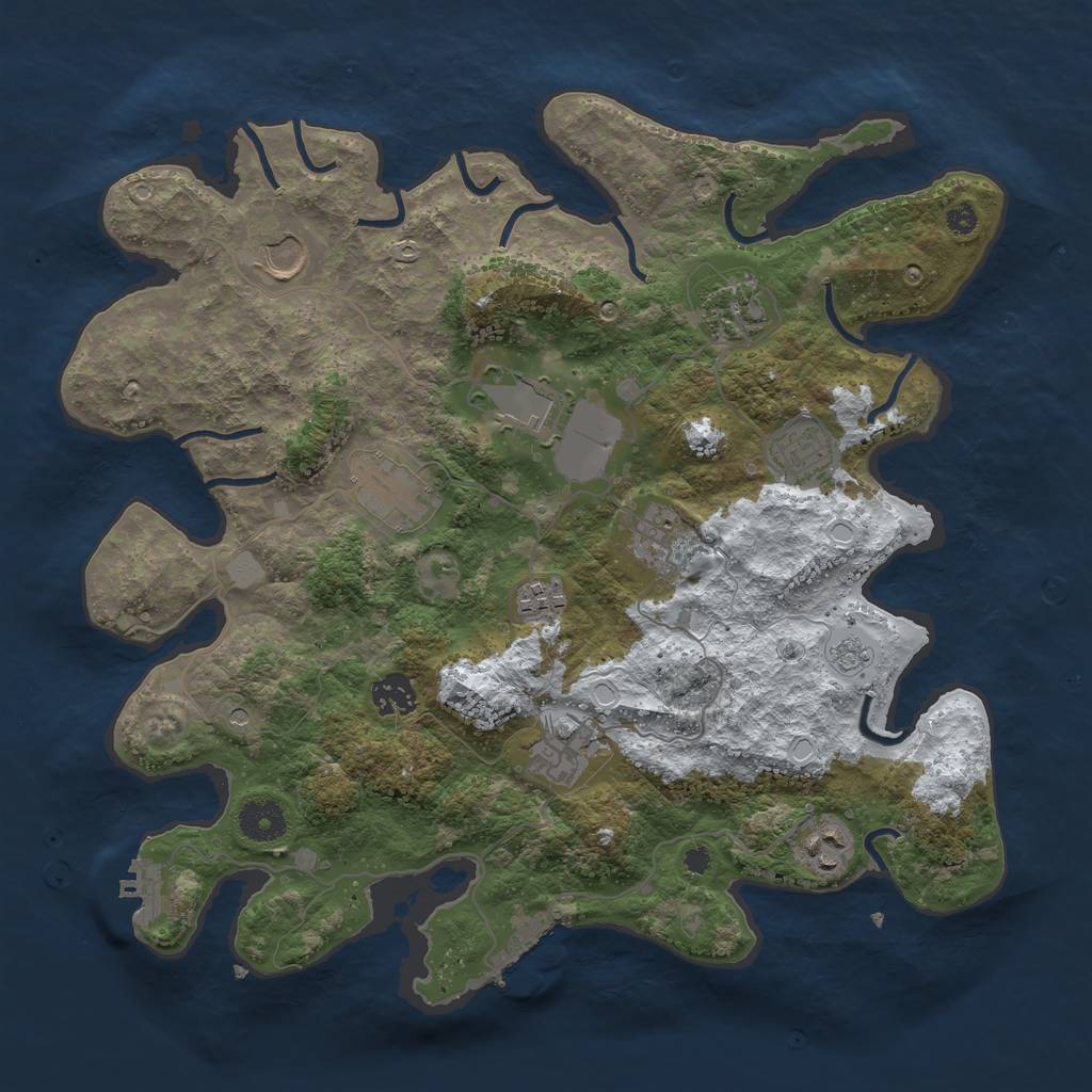 Rust Map: Procedural Map, Size: 3700, Seed: 3549372, 19 Monuments