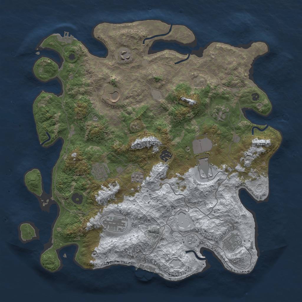 Rust Map: Procedural Map, Size: 4000, Seed: 878729771, 18 Monuments