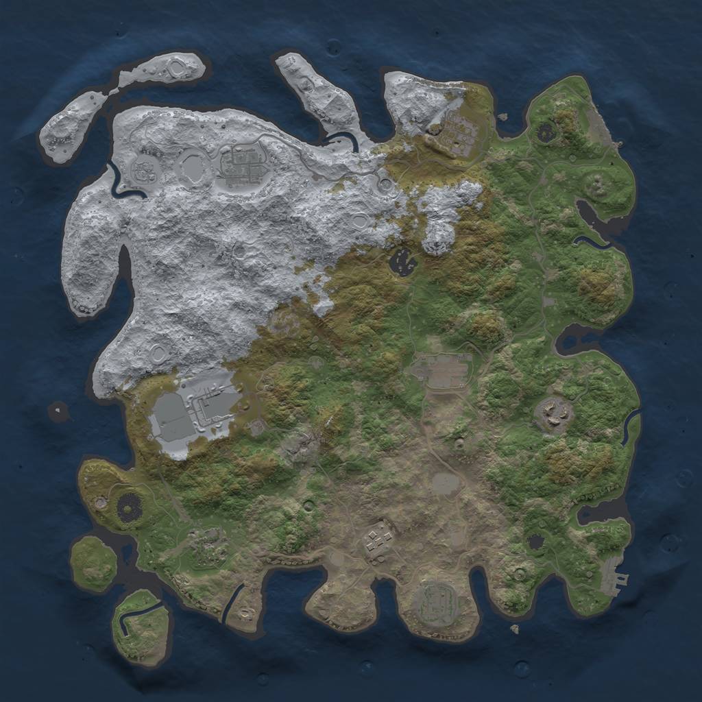 Rust Map: Procedural Map, Size: 3850, Seed: 1501785687, 18 Monuments