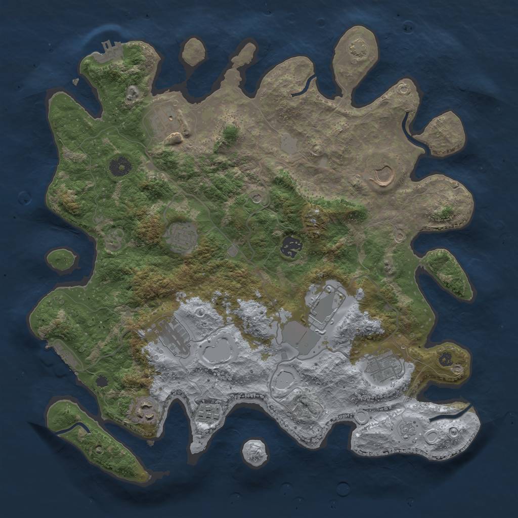 Rust Map: Procedural Map, Size: 3750, Seed: 151507445, 17 Monuments