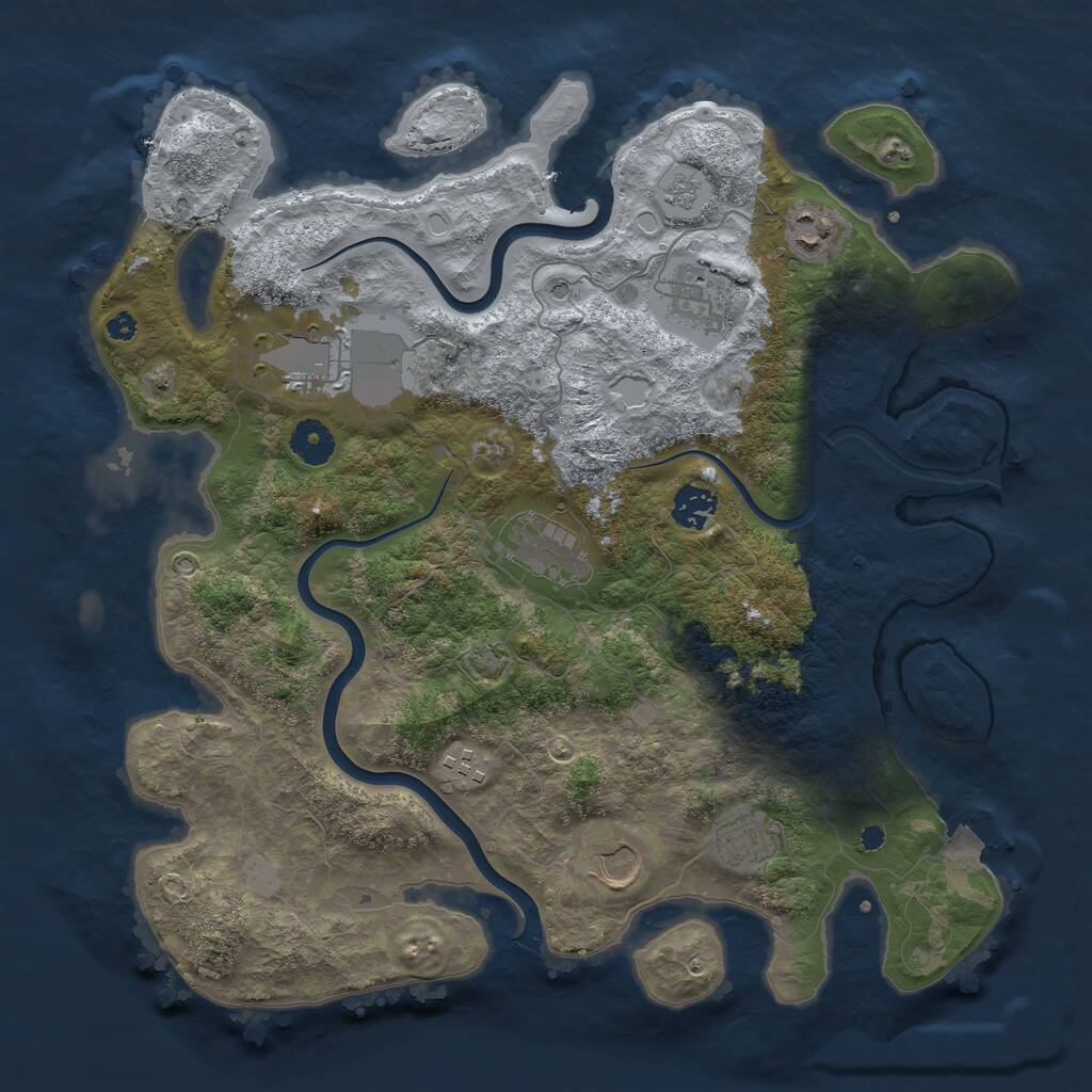 Rust Map: Procedural Map, Size: 3750, Seed: 1469186417, 12 Monuments