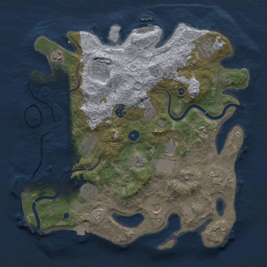 Rust Map: Procedural Map, Size: 3750, Seed: 2093265148, 17 Monuments