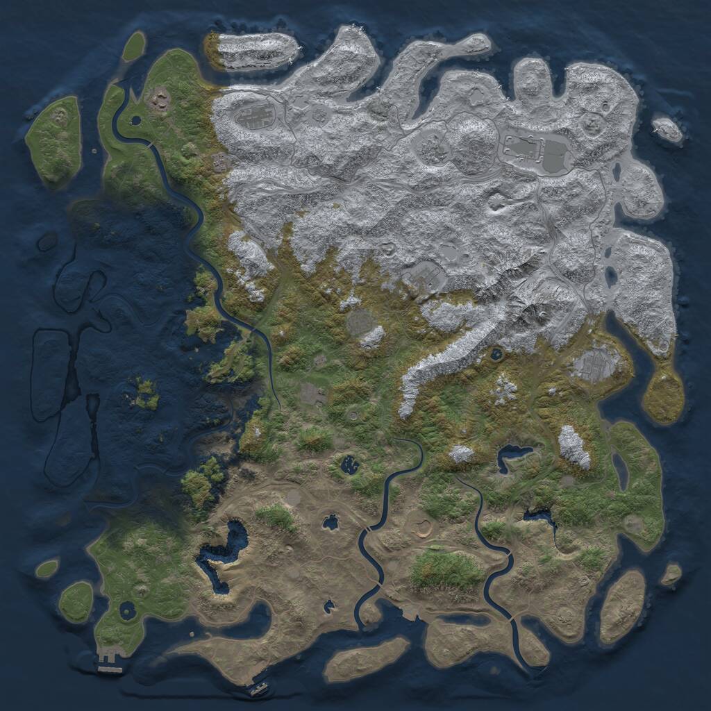 Rust Map: Procedural Map, Size: 6000, Seed: 695897, 17 Monuments