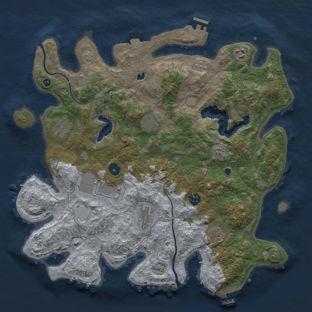 Rust Map: Procedural Map, Size: 4000, Seed: 225550, 13 Monuments