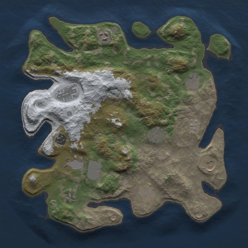 Rust Map: Barren, Size: 3500, Seed: 993243226, 13 Monuments