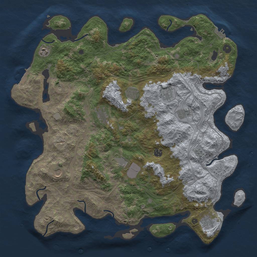 Rust Map: Procedural Map, Size: 4500, Seed: 2077214273, 17 Monuments