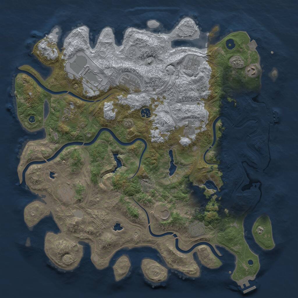 Rust Map: Procedural Map, Size: 4500, Seed: 381716, 17 Monuments