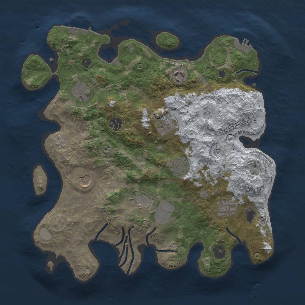 Rust Map: Procedural Map, Size: 3500, Seed: 638047557, 18 Monuments