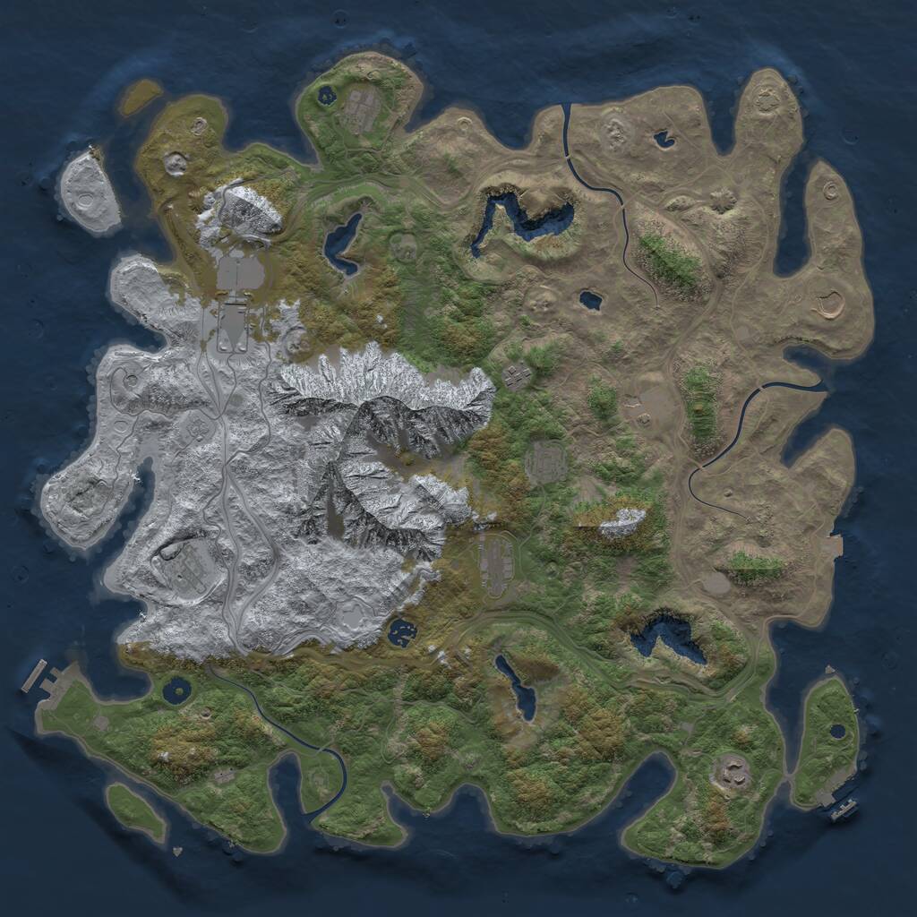 Rust Map: Procedural Map, Size: 5000, Seed: 50001, 16 Monuments