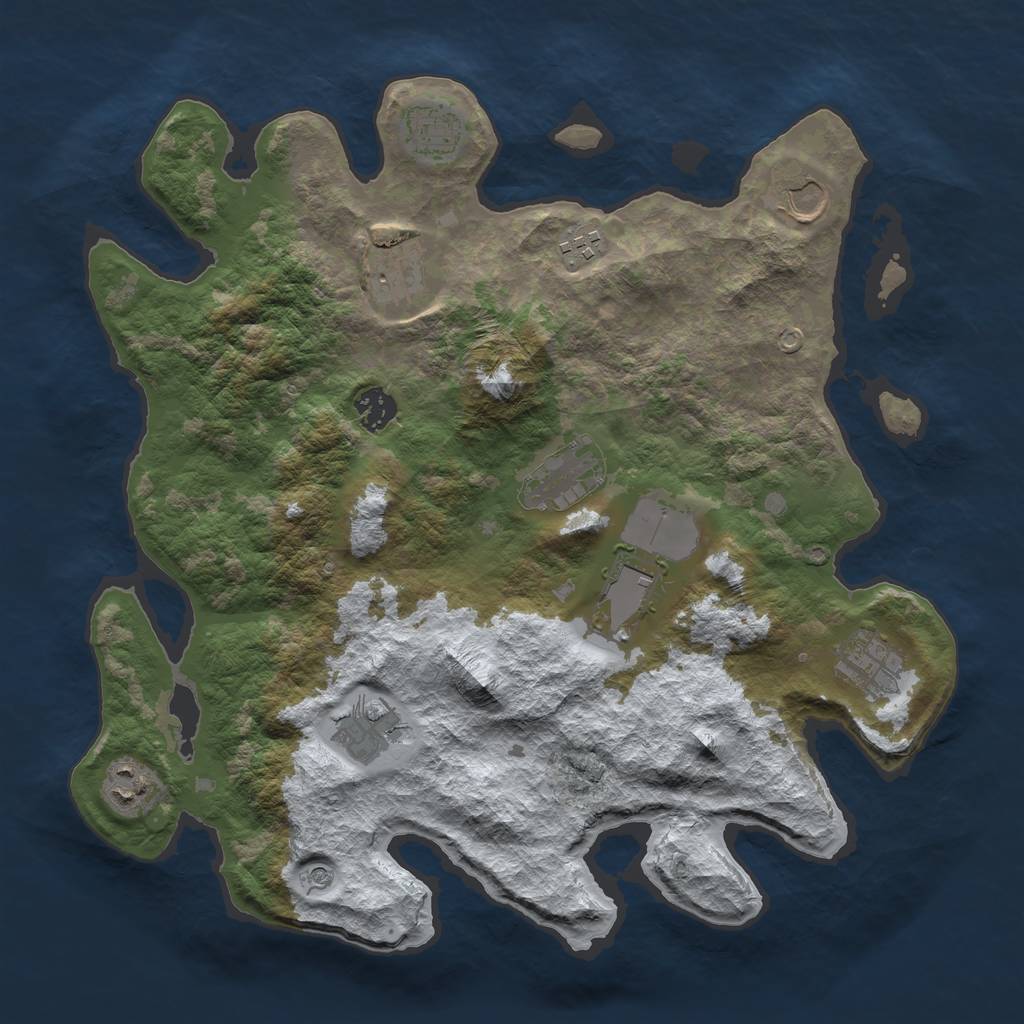 Rust Map: Barren, Size: 3700, Seed: 1654, 13 Monuments