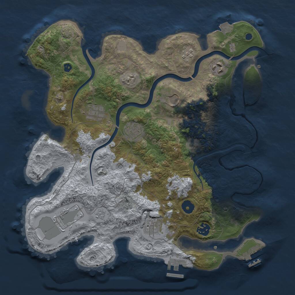 Rust Map: Procedural Map, Size: 3500, Seed: 556406342, 14 Monuments