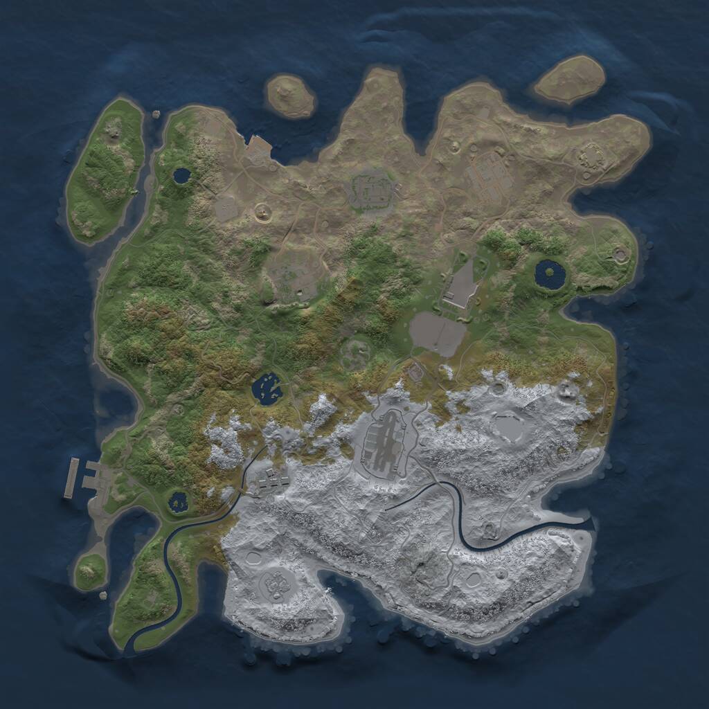 Rust Map: Procedural Map, Size: 3500, Seed: 421030258, 11 Monuments