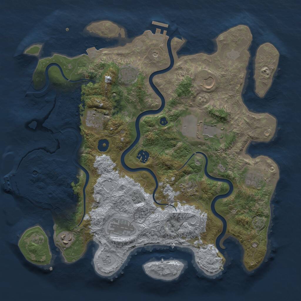 Rust Map: Procedural Map, Size: 3700, Seed: 443400120, 16 Monuments