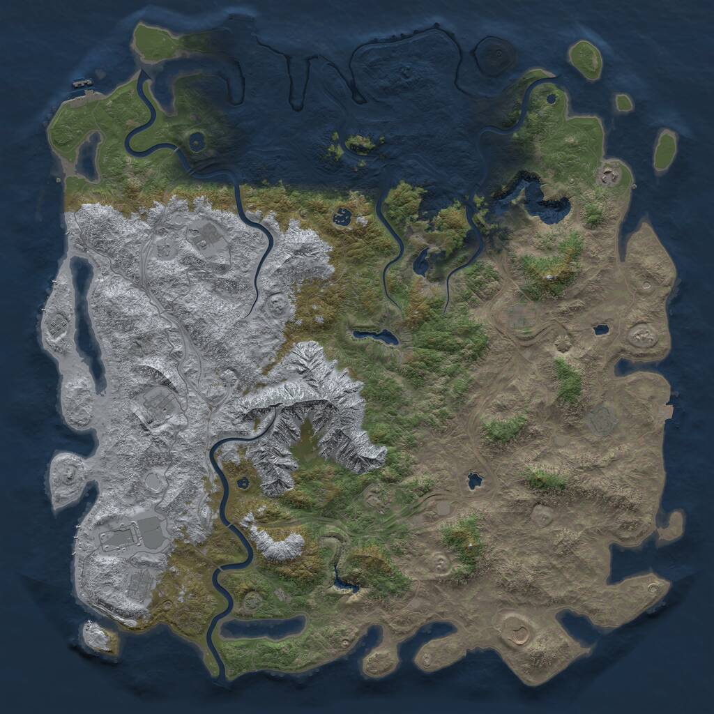 Rust Map: Procedural Map, Size: 6000, Seed: 837085, 17 Monuments