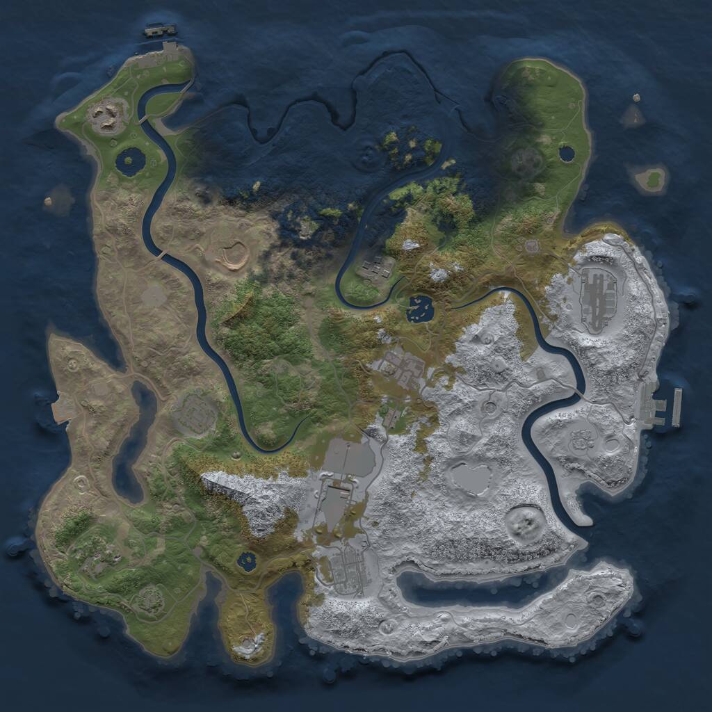 Rust Map: Procedural Map, Size: 3750, Seed: 1707693408, 16 Monuments