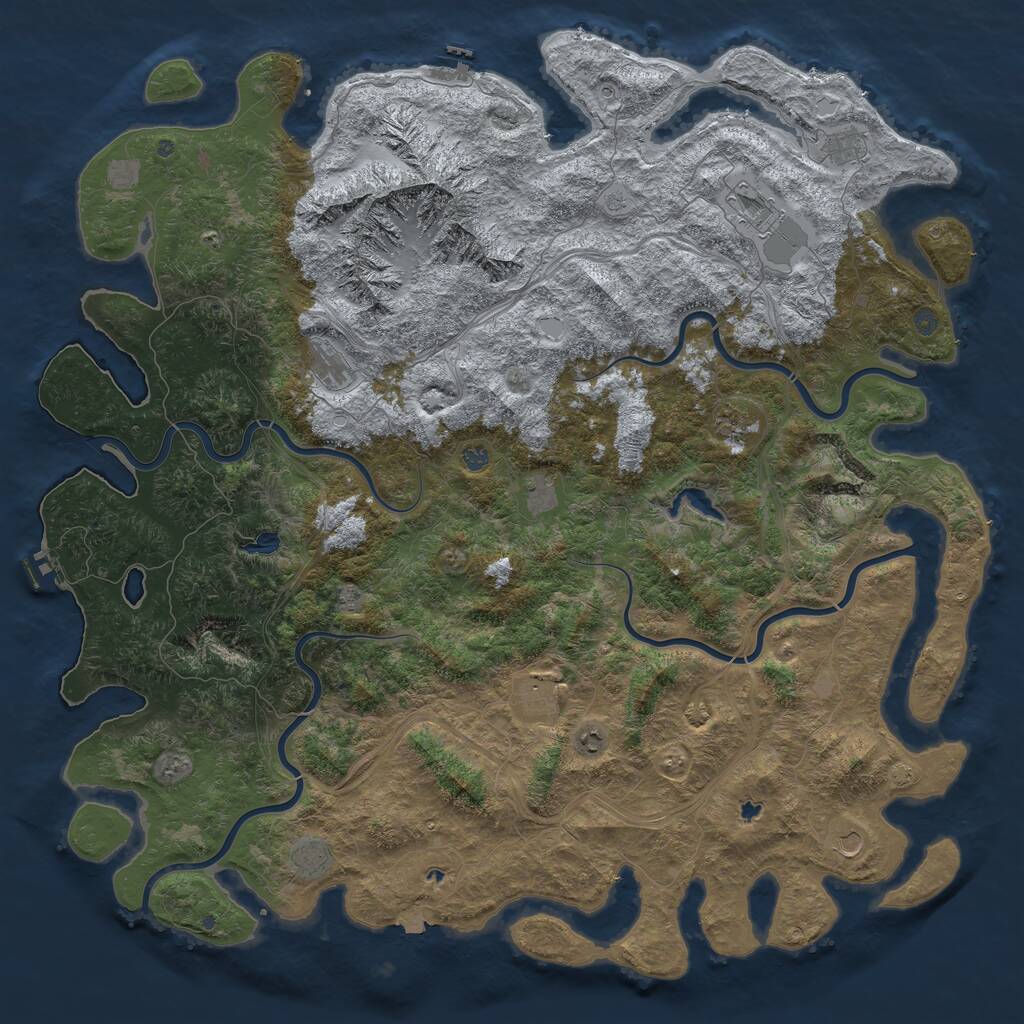 Rust Map: Procedural Map, Size: 6000, Seed: 701043, 19 Monuments