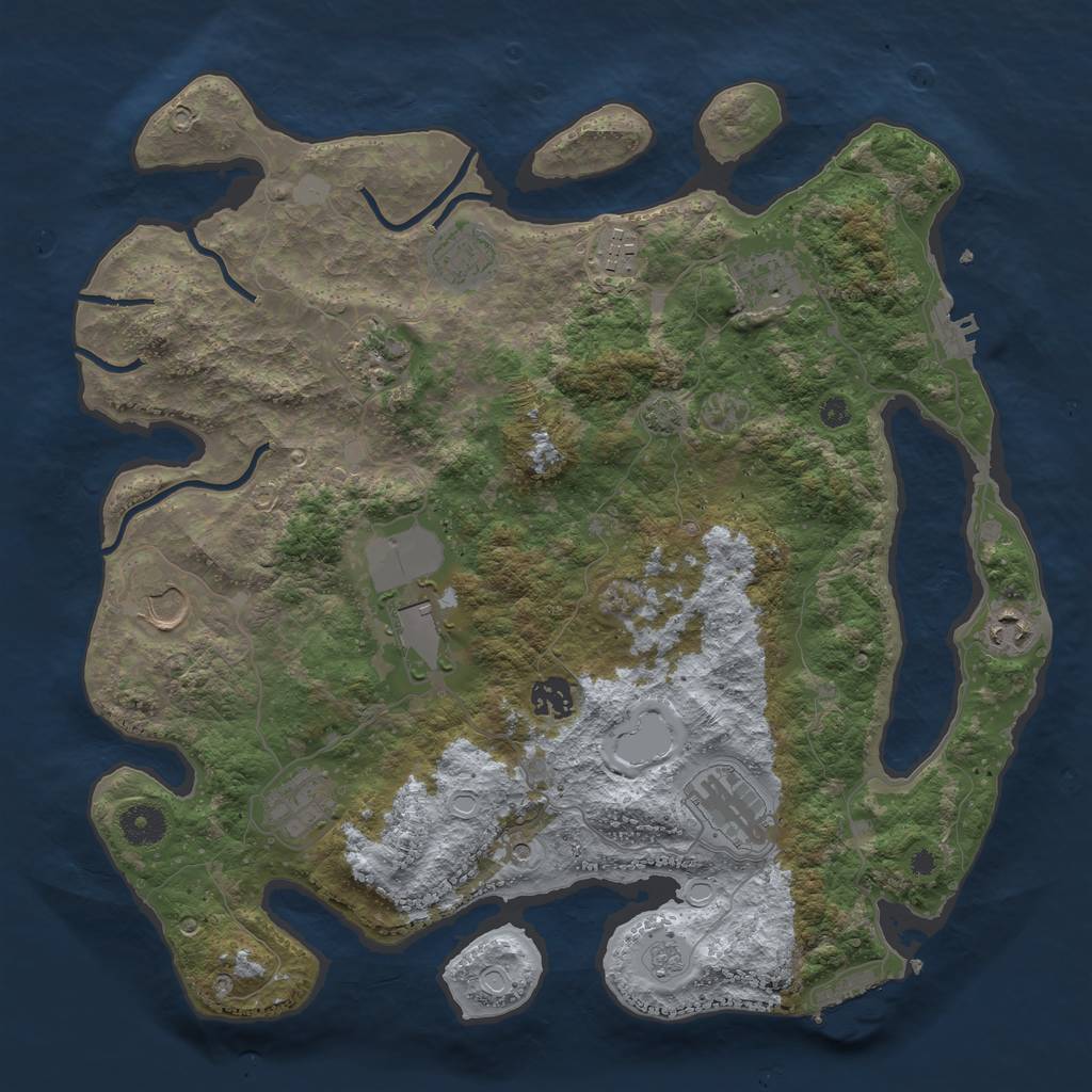 Rust Map: Procedural Map, Size: 3800, Seed: 54677544, 18 Monuments