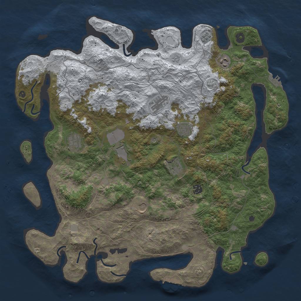 Rust Map: Procedural Map, Size: 4500, Seed: 2121855397, 18 Monuments