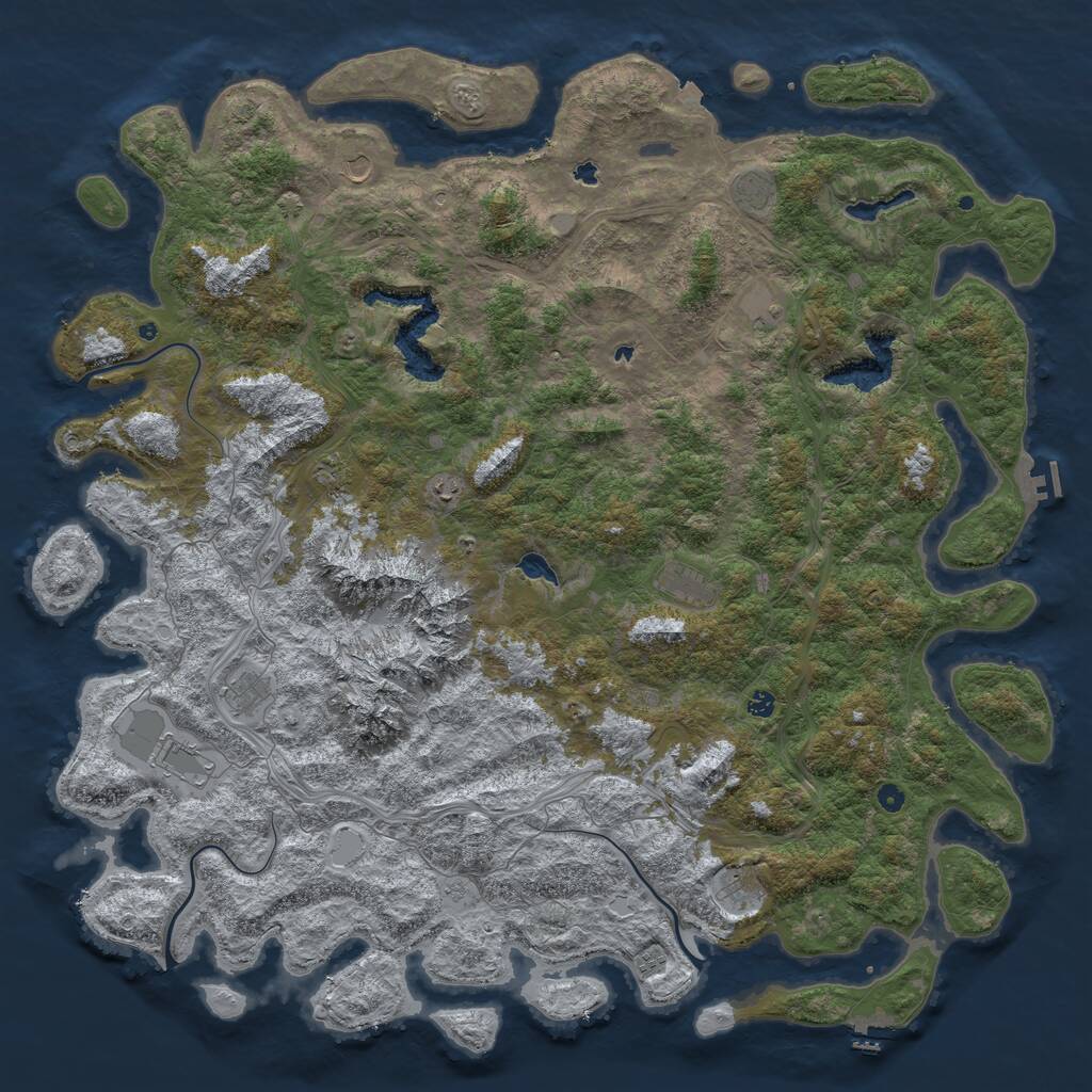 Rust Map: Procedural Map, Size: 6000, Seed: 516821, 17 Monuments